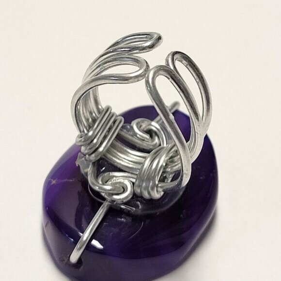 Purple Agate Oval Ring Adjustable Band - Picture 8 of 10